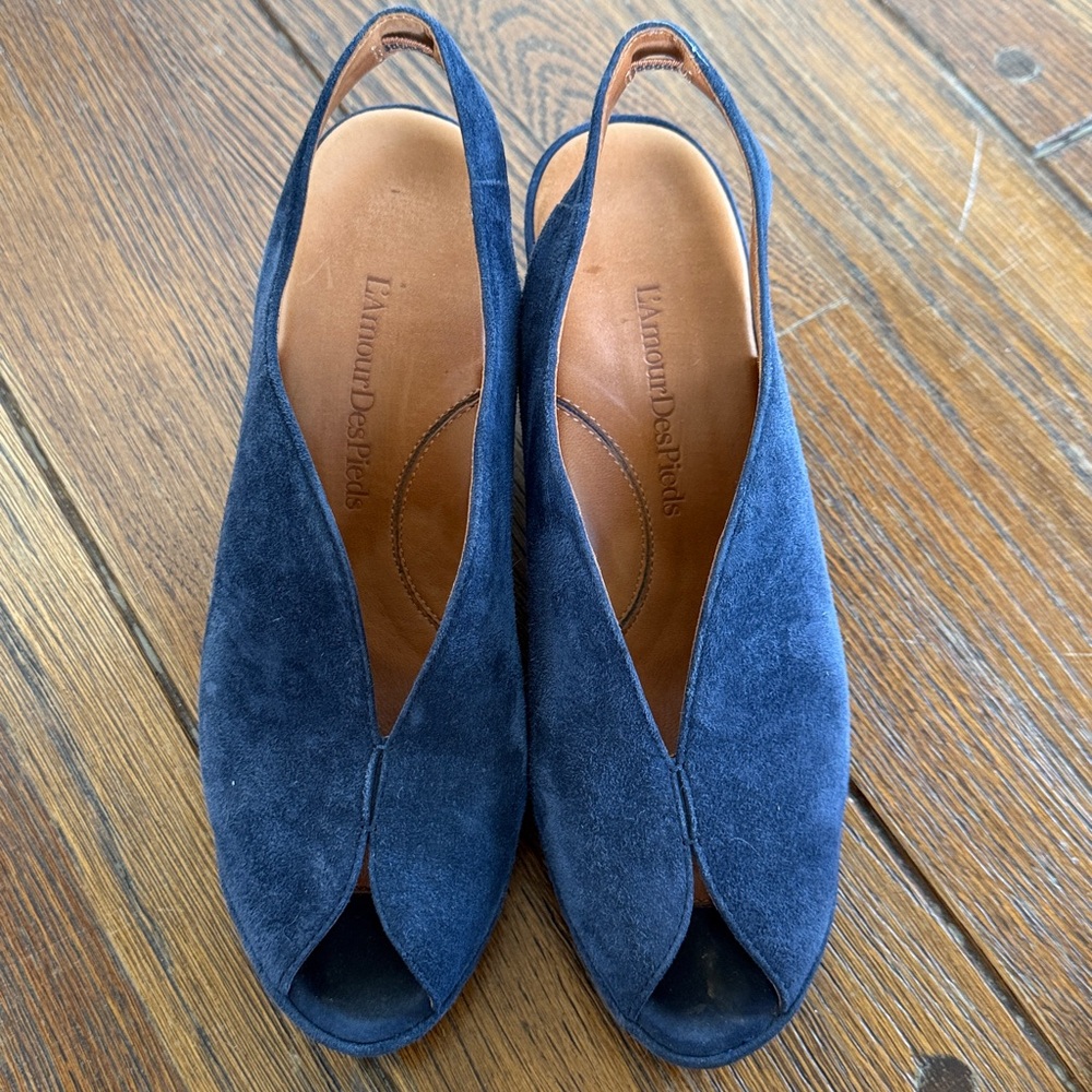 L’amour des pieds Odette suede sling back peep toe pumps size 9.5 - Picture 2 of 8